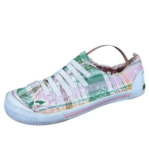 Rocket Dog Jazzin Girls Casual Sneaker Size 4.5 Everyday Plaid Fabric Green Pink